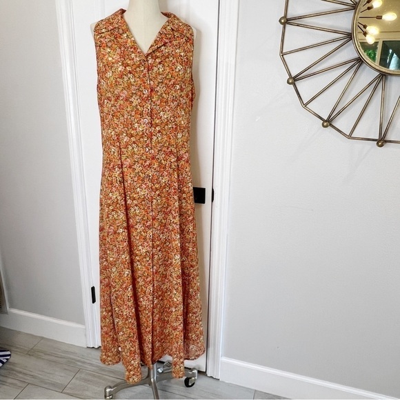 Victoria's Secret Vintage  90's Floral Maxi Dress Button Down Orange Size Large - Picture 2 of 7